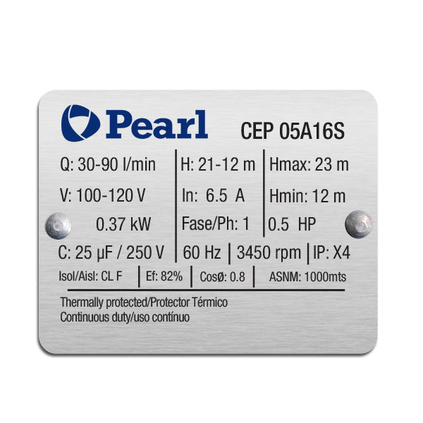 Bomba de Agua Pearl Centrifuga CEP 0.5 a 1.5 Hp.