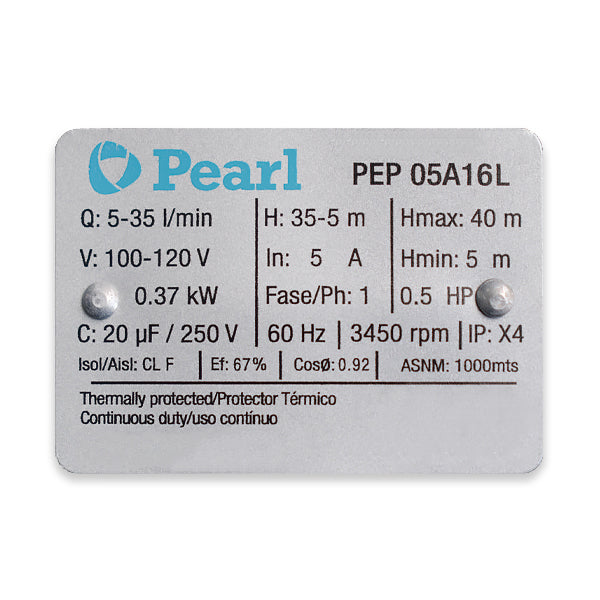 Bomba de Agua Pearl Periferica Ladrona 0.5Hp, Pep 05